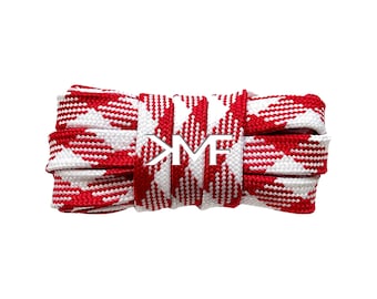 Red / White KMF Prism Flat 2026 Shoelaces 9mm Replacement Laces For All Shoes