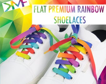 Cordones planos premium con estampado tie-dye arcoíris vibrante y colorido para todo tipo de zapatos. Envío rápido.