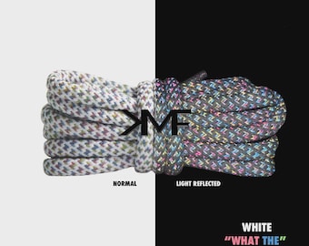 White "What The" Reflective KMF Boost 350 Shoelaces 5mm Yeezy Adidas V2 Replacement Rope Laces