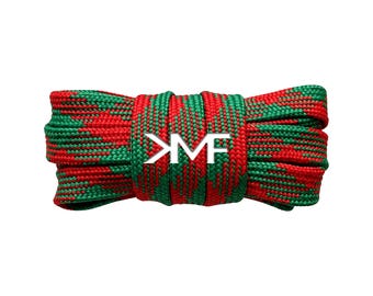 Red / Green KMF Prism Flat 2026 Shoelaces 9mm Replacement Laces For All Shoes
