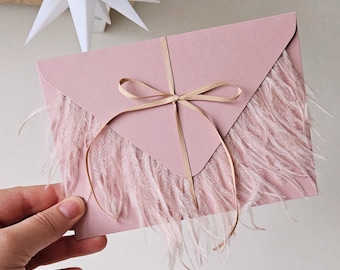 Sobre de plumas de papel 4*6', invitación de boda personalizada, tarjeta de regalo, lazo coqueto, estilo Bridgerton, fiesta de damas de honor