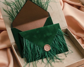 Sobres de terciopelo de 5 x 7 con plumas tamaño A7 para despedidas de soltera, tarjetas de regalo, servicio al cliente para negocios de belleza, envoltura de gamuza sintética con tacto agradable.