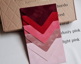Sobres TERCIOPELO para invitación C6 colores personalizados. Boda, fiesta, tarjetas de regalo.