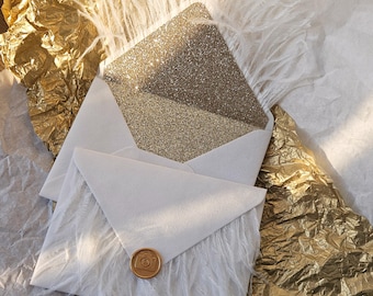Sobres de terciopelo con purpurina y plumas de avestruz, sello de cera, elegante invitación de boda, regalo para damas de honor