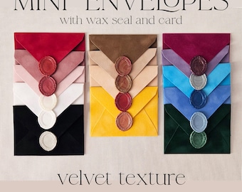 Mini VELVET envelopes with wax seal, invitation C7, custom colors, Bridgerton style wedding guest cards