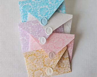 Damask Paper envelopes, florish pattern, Bridgerton Victorian style wedding invitation, 6*4' wax seal stamp