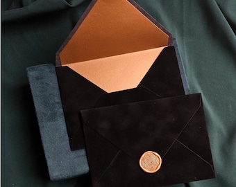 Sobres de terciopelo con sello de cera negra, elegantes invitaciones de boda, despedidas de soltera, celebraciones, damas de honor, tarjetas de regalo, certificados, paquetes de envoltura.