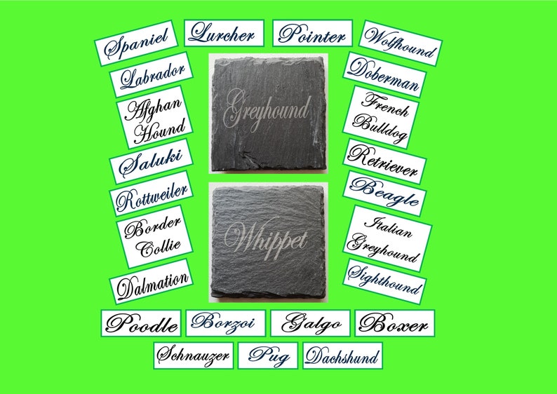 Dog Breed Square or Round Natural Slate Coasters