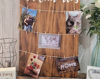 Tablero de exhibición de fotos de madera hecho a mano, regalo de boda, regalo de inauguración de casa, tablero de fotos, personalizable.