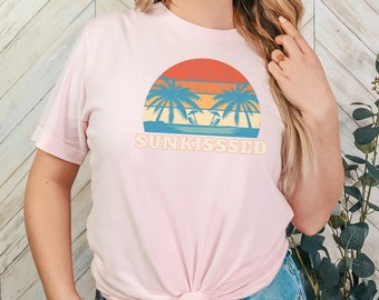 Sunkissed Tropical Graphic Tee, Retro Palm Tree Sunset Shirt