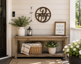 Personalized Family Name Sign | 22" Wood Monogram Wall Decor (Farmhouse Style)