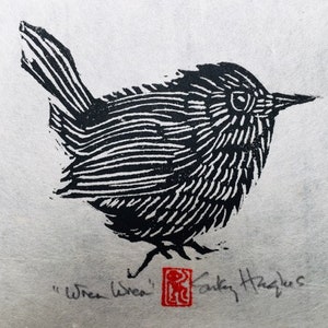 Wren Wren, Original Linocut, Hand-pulled Print, Jenny Wren, Bird Linocut Print, Matted Print, Bird Lover