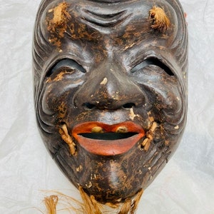 Antique Japanese Noh Mask Vintage Theater Old Man Mask