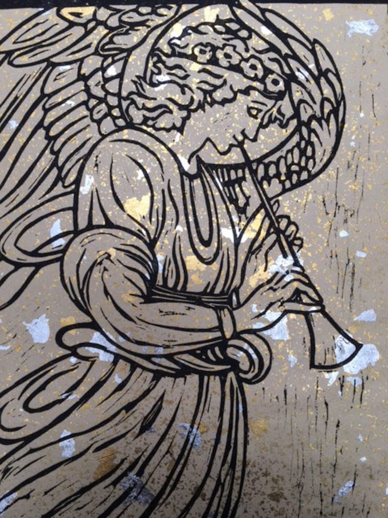 Angel Linocut, Original Work of Art, Sacred Angel, OOAK, Pre-raphaelite ...