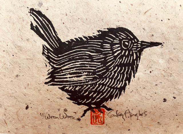Rustic Wren Rustic Wren Wren, Original Linocut Print, Jenny Wren, Bird Linocut ...