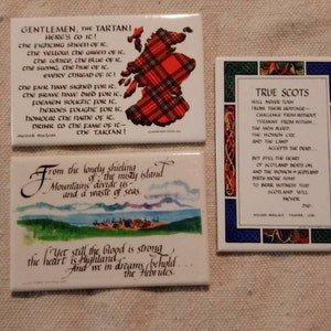Scottish Sayings magnets set of three rectangle magnets Gentlemen, the Tartan!, From The Lonely Shieling and True Scots