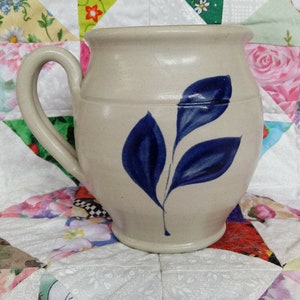 Creamer 4 1/4&quot; tall Williamsburg Pottery Salt Glaze with Cobalt Blue Decoration