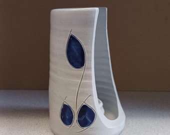 Candle sconce-5 1/4" tall-Williamsburg Pottery-Salt Glaze with Cobalt Blue Floral Decoration