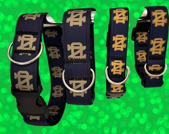 Notre Dame Dog Collars and Leashes, Many sizes available, Heavy Duty, fast shipping from Michigan