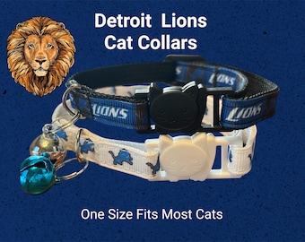 Collares de seguridad para gatos Detroit Lions, dos diseños, talla única, envío rápido, se envía desde Michigan.