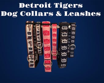 Detroit Tigers Dog Collars and Leashes, Sizes XS, S, M/L, XL/Giant Breed, Several designs, Handmade in Metro Detroit