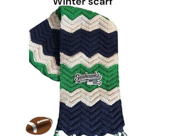 Seattle Seahawks crochet winter scarf, three styles, sold separately, handmade