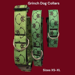 Handmade Christmas Dog Collar, Holiday Grosgrain Ribbon, Large Breed Ginch Face: M/L 1"W