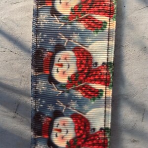 Handmade Christmas Dog Collar, Holiday Grosgrain Ribbon, Large Breed Blue Snowman: XS