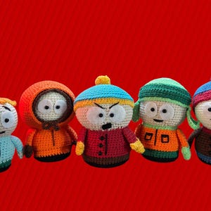 South Park Inspired Amigurumi Characters, Handmade, Crochet, Cartman, Kenny, Stan, Kyle, Butters