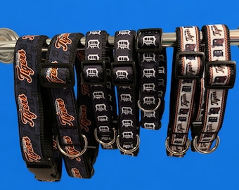 Detroit Tigers Dog Collars and Leashes, Sizes XS, S, M/L, XL/Giant Breed, Several designs, Handmade in Metro Detroit