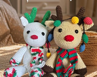 Handmade Crochet Christmas Reindeer Amigurumi with Optional Lights