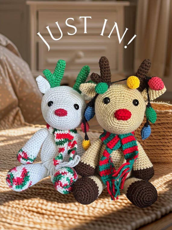 Handmade Crochet Christmas Reindeer Amigurumi with Optional Lights