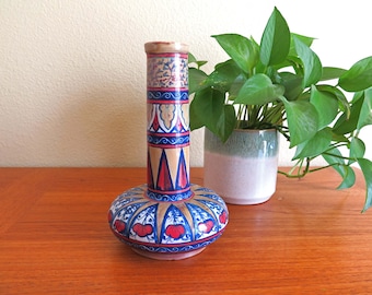 Vintage Alberto Rubboli Gualdo Tadino Italian Majolica Pottery, Decorative Hand Painted Tin-Glazed Bottle Neck Vase, Societa Ceramica Umbra