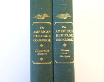 The American Heritage Cookbook, 2 Volume Set, 1964, American Heritage Magazine, Vintage Illustrated History of American Eating Menus Recipes