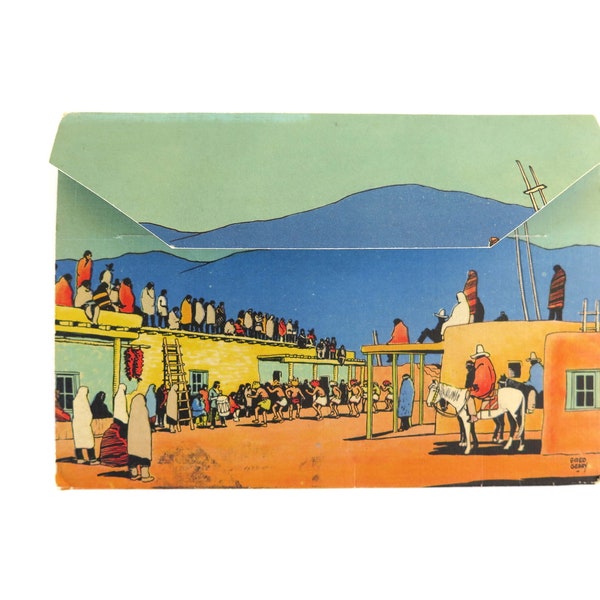 Vintage 1940s Unused New Mexico Along the Santa Fe Souvenir Postcard Folder, Santa Fe Railway Fred Harvey Hotel Southwestern Travel Ephemera