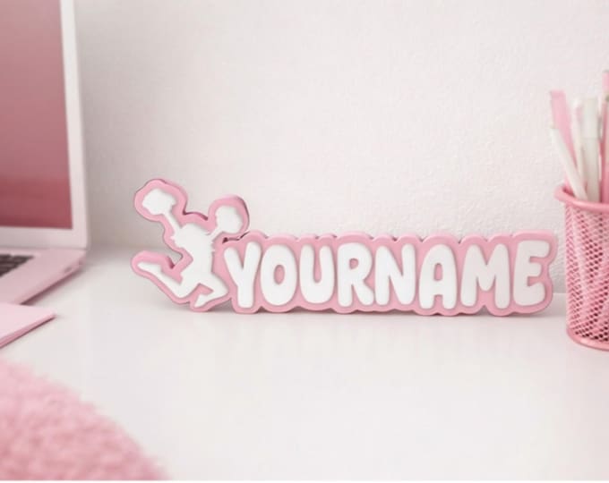 Personalized Cheerleader Nameplate | Custom Girls Room Door Sign | Cheer Decor Gift)