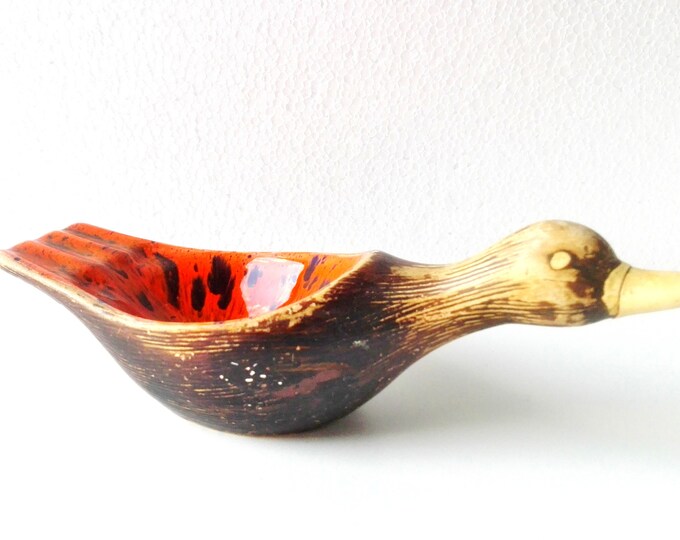 Vintage Retro Ceramic Duck Ashtray Sixties, Orange and Brown Ashtray