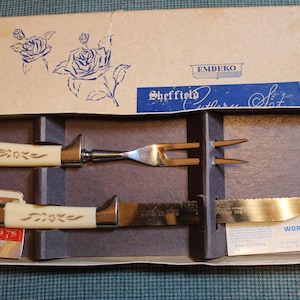 Regent Emdeko Cutlery Set with Box ~ Stainless Steel Forever Sharp Blades ~ Bakelite Handles ~ Sheffield England ~ Holiday Carving Set