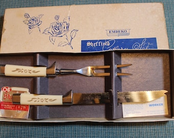 Regent Emdeko Besteck Set mit Box ~ Edelstahl für immer scharfe Klingen ~ Bakelit Griffe ~ Sheffield England ~ Urlaubs-Tranchier-Set