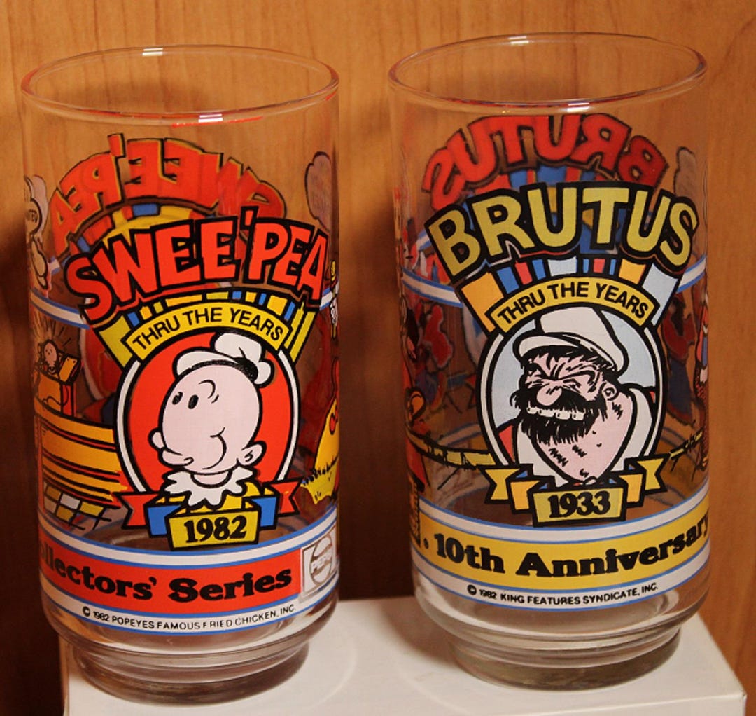 Popeyes & Pepsi Collector Glasses ~ 10th Anniversary 1933-1982