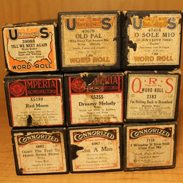 Antique Player Piano Rolls~ Song Word Rolls ~ Music Rolls ~ US The Best ~ Imperial ~ Connorized ~ QRS ~ Early 1900's Original Collectibles