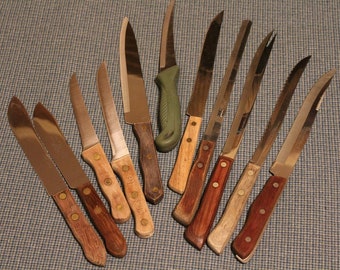 Vintage Cutlery ~ Chef Knives ~ Carving Knives ~ Stainless Steel ~ Kitchen Knives ~ Etched Makers Mark ~ Riveted ~Serrated ~Vintage Variety