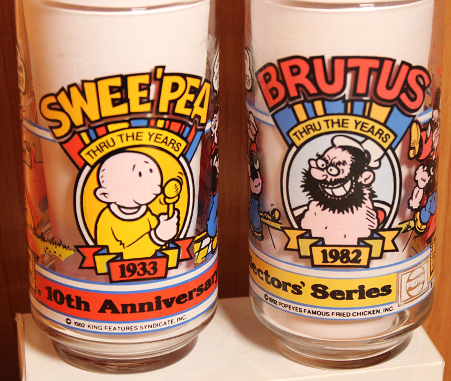Popeyes & Pepsi Collector Glasses ~ 10th Anniversary 1933-1982