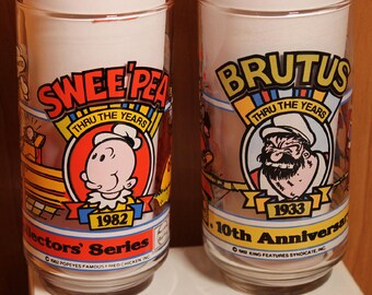 Popeyes & Pepsi Collector Glasses ~ 10th Anniversary 1933-1982