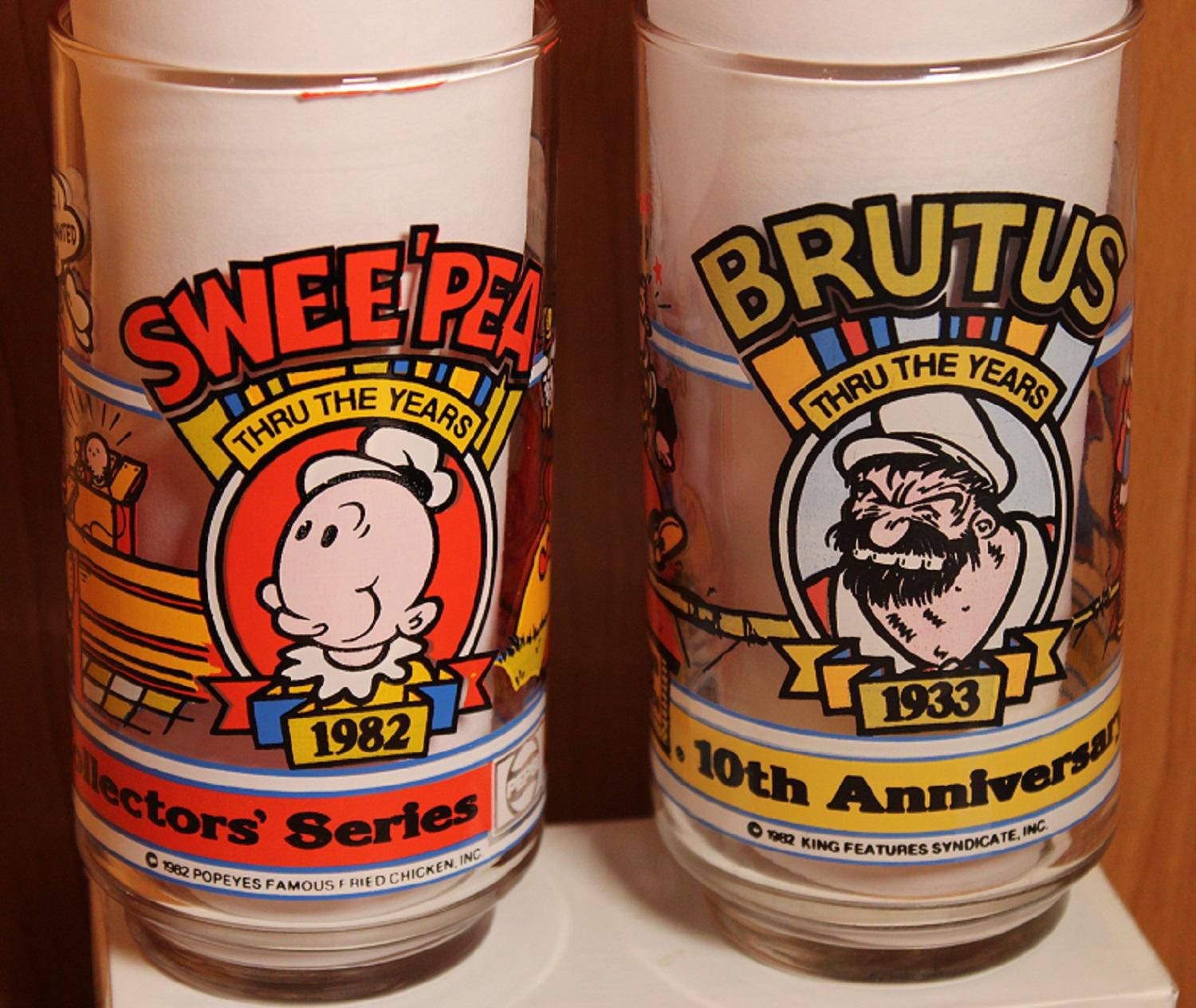 Popeyes & Pepsi Collector Glasses ~ 10th Anniversary 1933-1982
