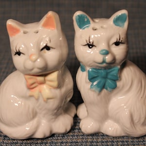 Katzen Salz & Pfefferstreuer ~ Keramik ~ Pink und Blau ~ Bezaubernd