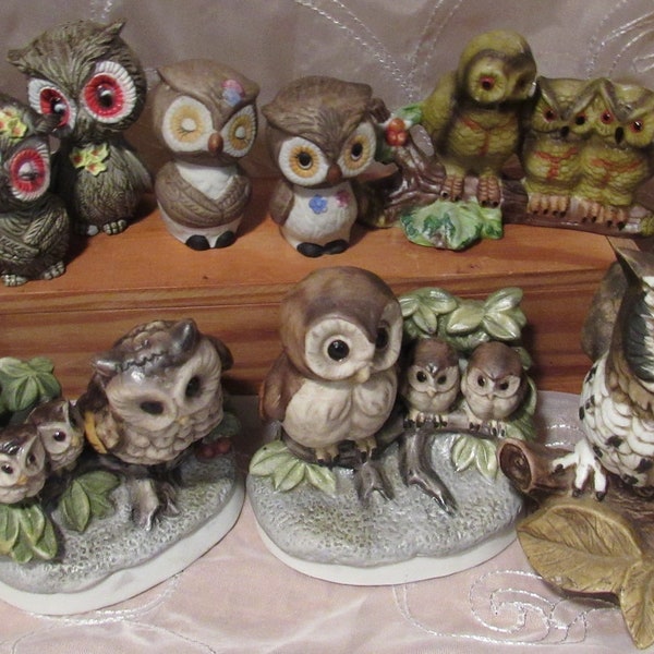 A Parliament of Owls ~ Figurines ~ Variety of Styles Colors Sizes ~ Miniatures ~ Ceramic ~ Resin ~ Soapstone ~ Vintage Collectible Birds