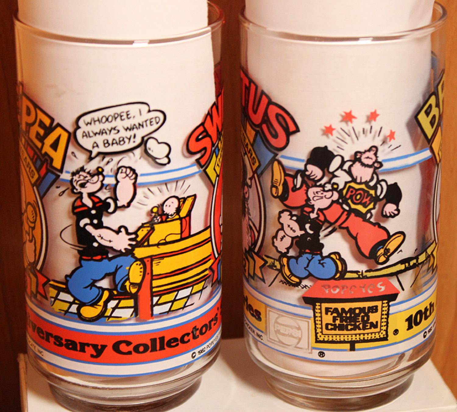 Popeyes & Pepsi Collector Glasses ~ 10th Anniversary 1933-1982