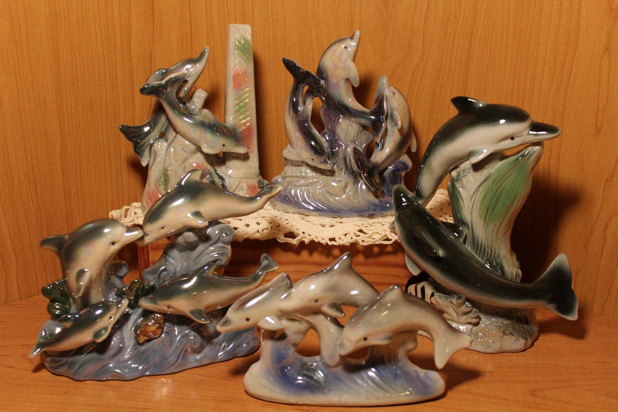Iridescent Dolphin Figurines Large Sizes Colorful Ceramic | Etsy
