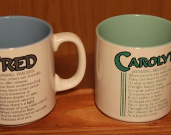 Poetry Name Mugs Design Papel ~ Handled Ceramic Coffee Cups ~ Name & Poetry ~ Designed by Papel ~ Poetry by Marci G. ~N Hollywood California